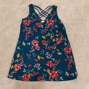 nine britton Teal Floral Strapless-Style Top with Crisscross Straps